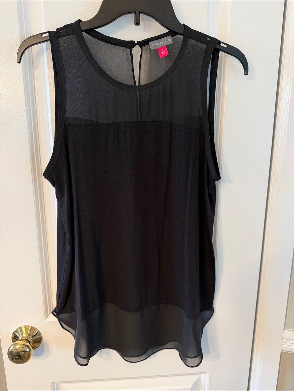 Vince Camuto Small Black Sheer Yoke Sleeveless Camisole top blouse mixed media